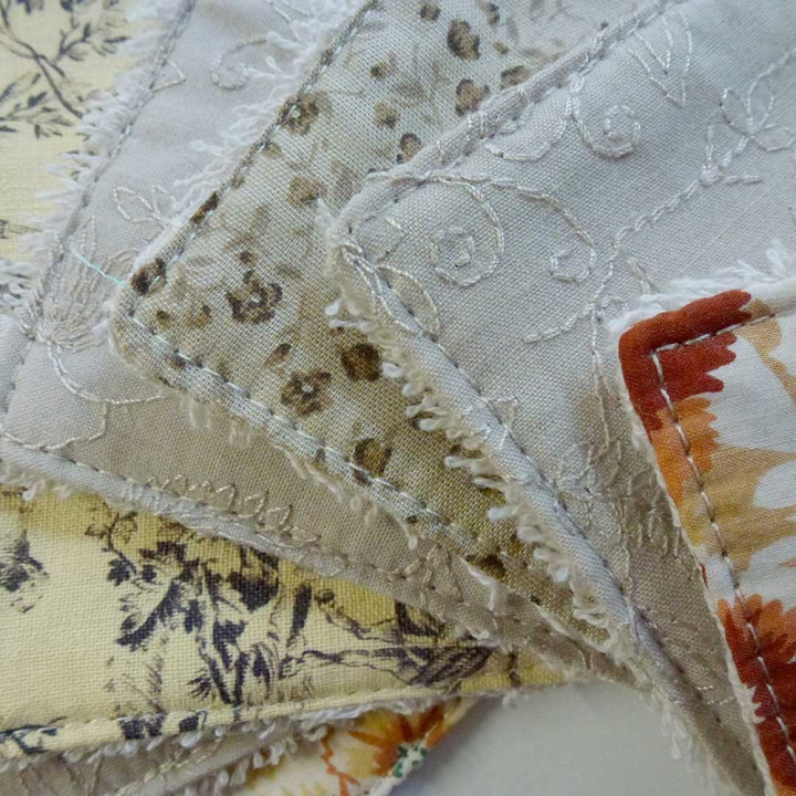 originale fabriquée en France Lot de 7 lingettes artisanale démaquillantes lavables Zéro déchet, coton vintage motif cerises