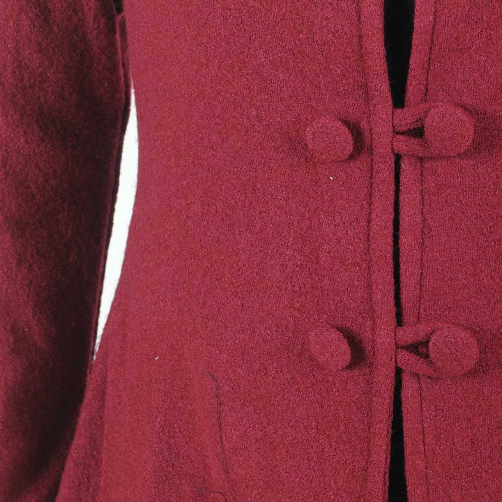 Veste  originale made in france made in France créateur français redingote dos plissé tissu laine bouillie rouge bordeaux