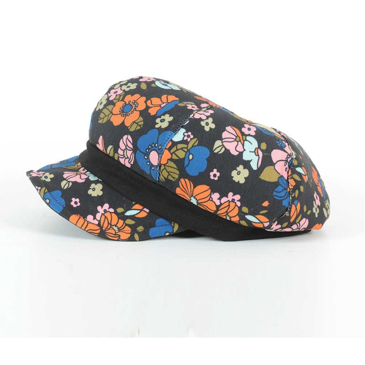 Retro black and colorful floral newsboy cap hat