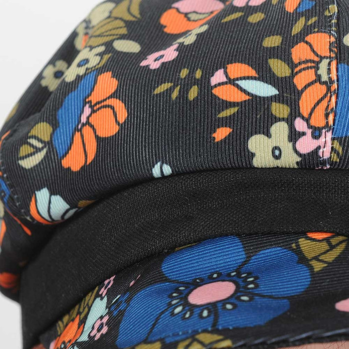 Retro black and colorful floral newsboy cap hat