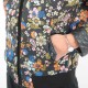 Blouson femme zippé à capuche, noir et fleurs rétro colorées