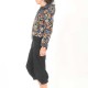 Blouson femme original de créateur zippé à capuche, noir et fleurs rétro colorées