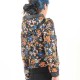 Blouson femme fabriqué en France zippé à capuche, noir et fleurs rétro colorées
