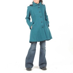 Manteau d'hiver femme couleur bleu canard à Capuche de Lutin en laine