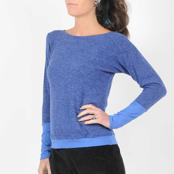 Blue and lurex women's sweater, soft knit jersey