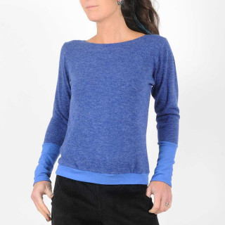 Pull femme made in France créateur français bleu et lurex, maille souple et douce