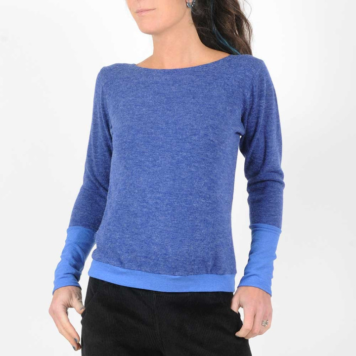 Blue and lurex women's sweater, soft knit jersey
