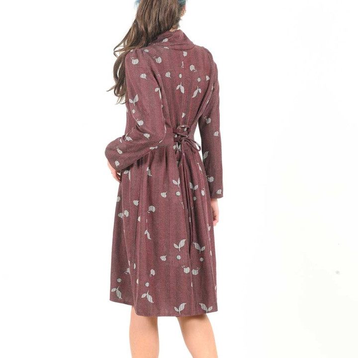 Robe ajustable bordeaux fleurie, jersey extensible, petit col