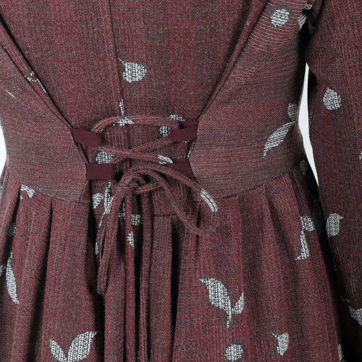 Robe ajustable bordeaux fleurie, jersey extensible, petit col