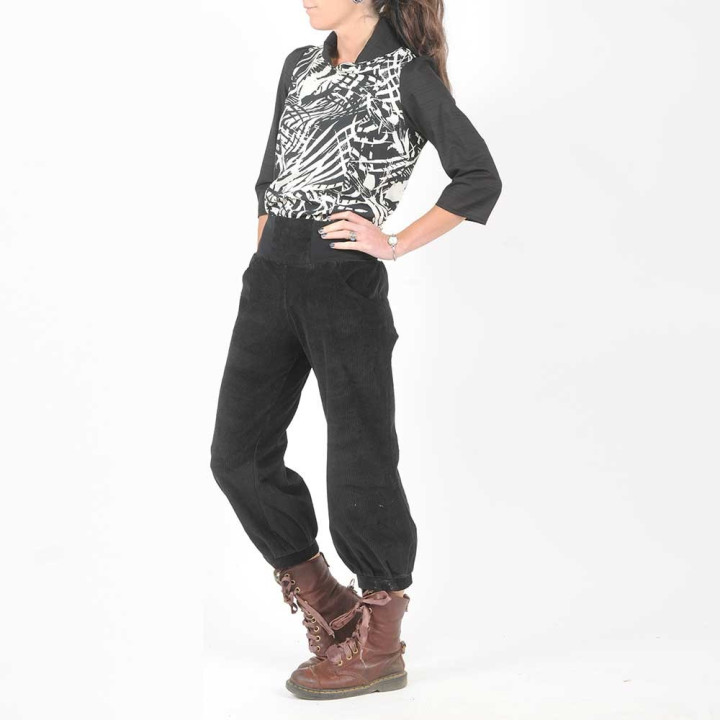 Womens black corduroy pants with jersey belt