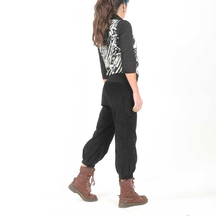 Womens black corduroy pants with jersey belt