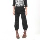 Pantalon créateur fabrication française artisanal femme 4/5 velours noir côtelé, ceinture jersey