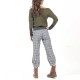 Grey plaid womens puffy pants, vintage cotton
