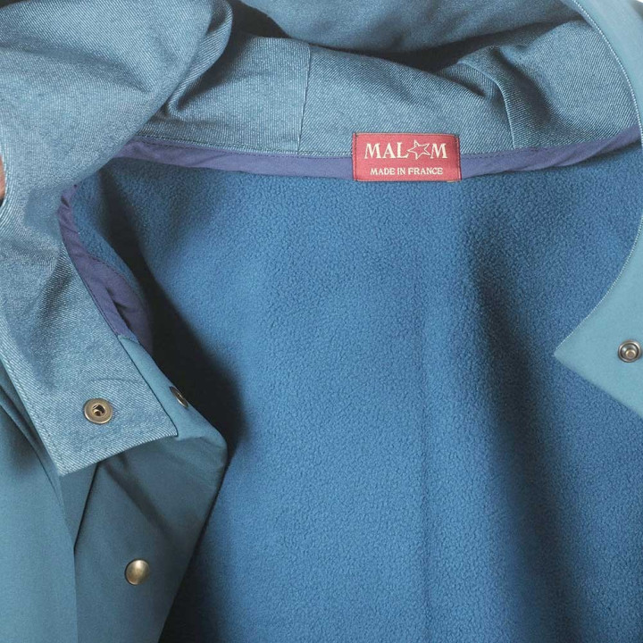 Veste artisanal imperméable polaire bleu pétrole uni