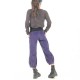 Pantalon femme 4/5 velours violet côtelé, ceinture jersey