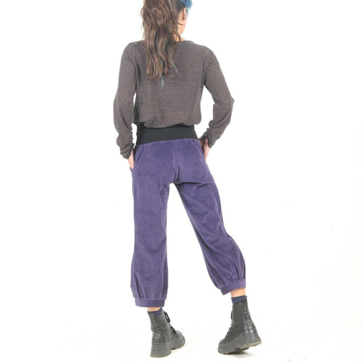 Womens purple corduroy pants with jersey belt