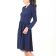 Deep blue adjustable jersey dress with small collar