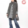 Black and white graphic high-low hooded Cape with wide sleeves