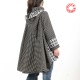 Black and white graphic high-low hooded Cape with wide sleeves