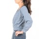 Blue and glittery grey striped jersey wrap with puffy sleeves