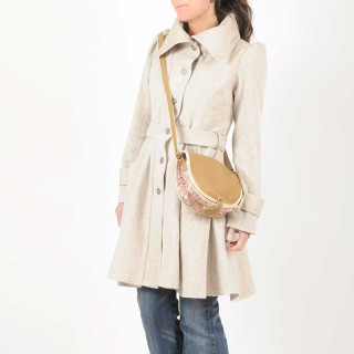 Sac bandoulière made in France créateur français beige et rose fleuri, cuir et tissu