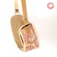 Beige and pink floral crossbody purse, leather and fabric