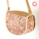 Beige and pink floral crossbody purse, leather and fabric