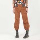 Pantalon femme créateur fabrication française 4/5 velours marron roux côtelé, ceinture jersey