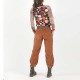 Womens chestnut brown corduroy pants with jersey belt