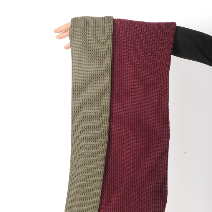 Khaki and crimson red wide knit snood scarf