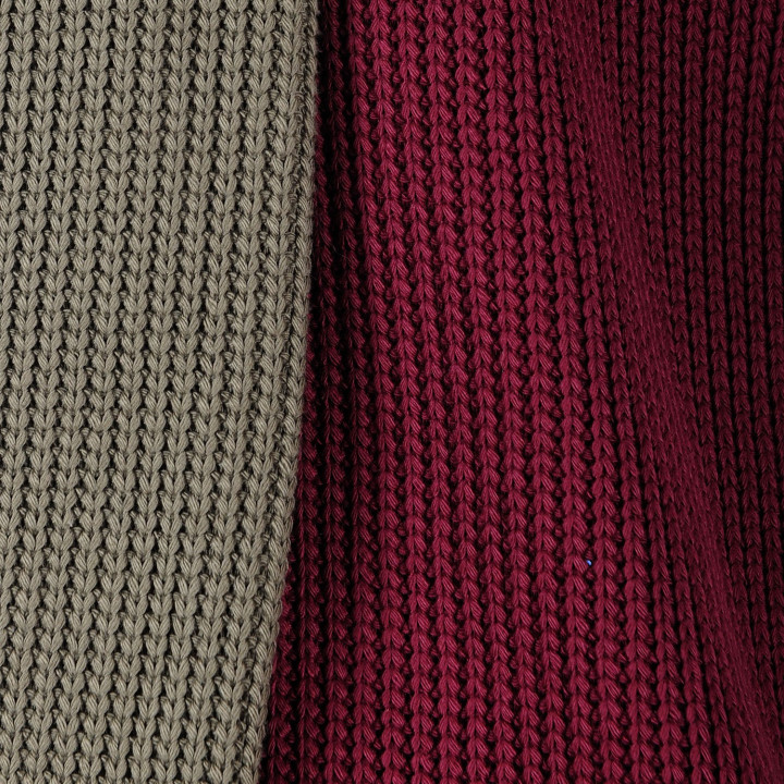 Khaki and crimson red wide knit snood scarf