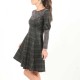 Black and brown checkered and floral stretchy dress, leg-of-mutton sleeves