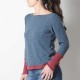 Blue-grey and crimson red women's sweater, soft knit jersey