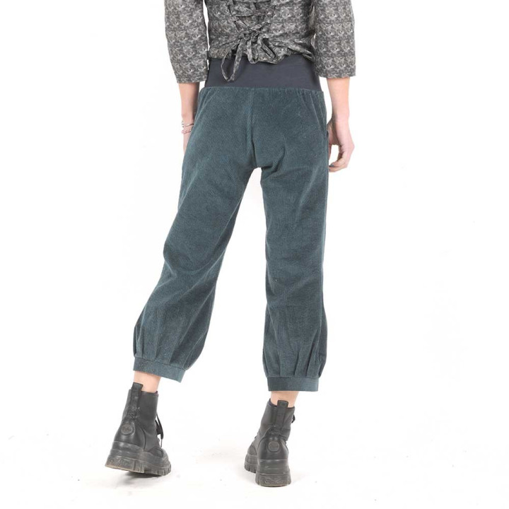 Womens Greenish grey corduroy pants with jersey belt
