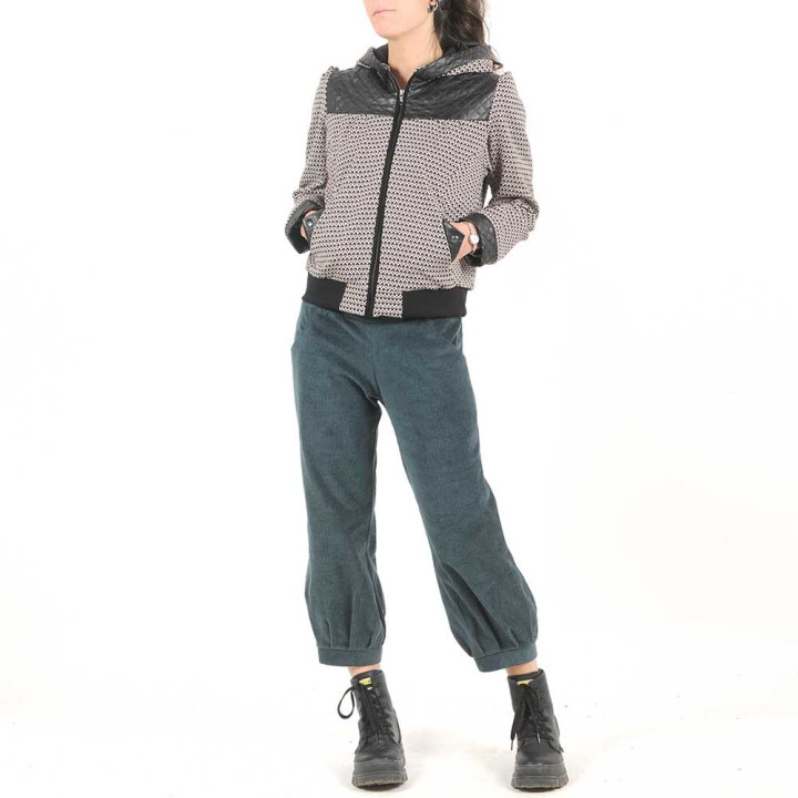 Womens Greenish grey corduroy pants with jersey belt