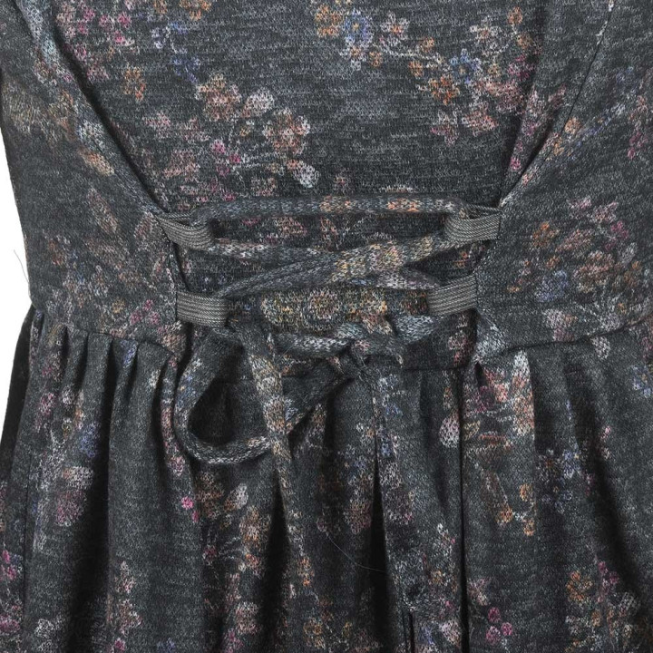 Robe ajustable originale fabriquée en France maille gris foncé fleurie, petit col