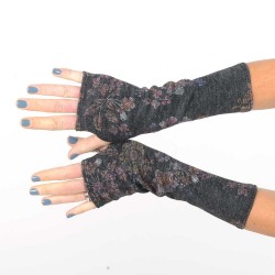 Dark grey floral fingerless gloves