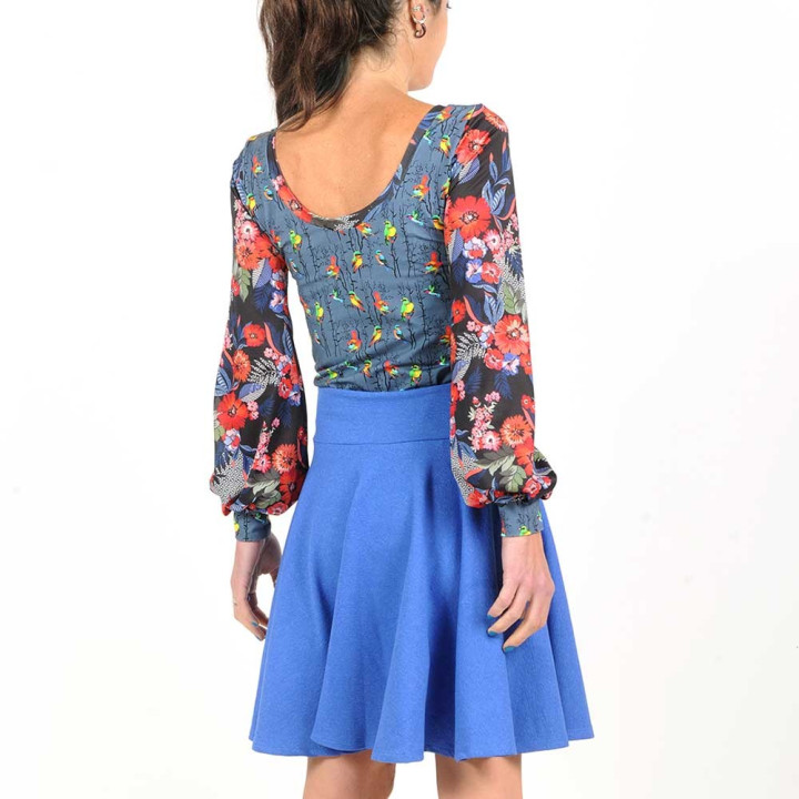 Flared skirt, cobalt blue and lurex cotton jersey