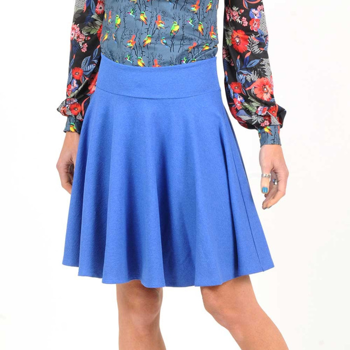 Flared skirt, cobalt blue and lurex cotton jersey
