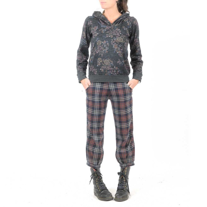 Pull original made in france sweat gris foncé fleuri, grande capuche