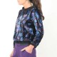 Black and purple floral velvet top with boat cowl