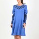 Cobalt blue and black stretchy dress with leg-of-mutton sleeves