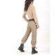 Pantalon original fabriqué en France femme 4/5 carreaux beige et noir, ceinture jersey