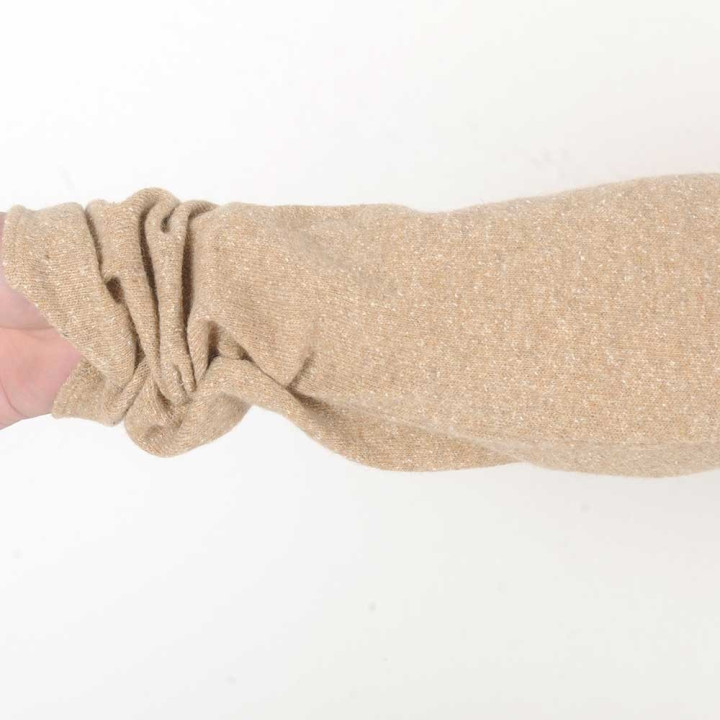 Beige wool knit women's sweater, shirred sleeve hems