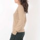Beige wool knit women's sweater, shirred sleeve hems