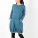 Robe pull fabriquée en France créateur femme maille bleu canard, détails fleuris
