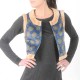 Sleeveless blue and beige floral women's vest with fake fur