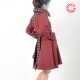 Manteau femme créateur fabrication française ceinturé et évasé, rayé rouge et écossais