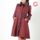 Manteau femme fabriqué en France créateur femme ceinturé et évasé, rayé rouge et écossais