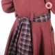 Manteau femme ceinturé et évasé, rayé rouge et écossais